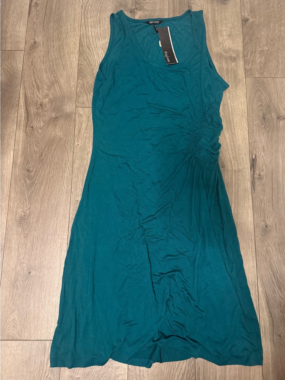 Daisy Fuentes Teal Gathered-Side Sleeveless Midi Dress